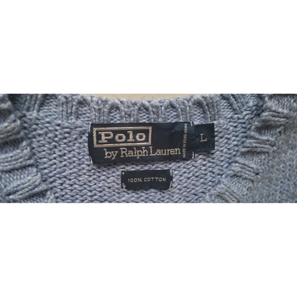 POLO RALPH LAUREN MEN'S BLUE COTTON KNITTED SWEATER SIZE L #819 - Picture 5 of 7